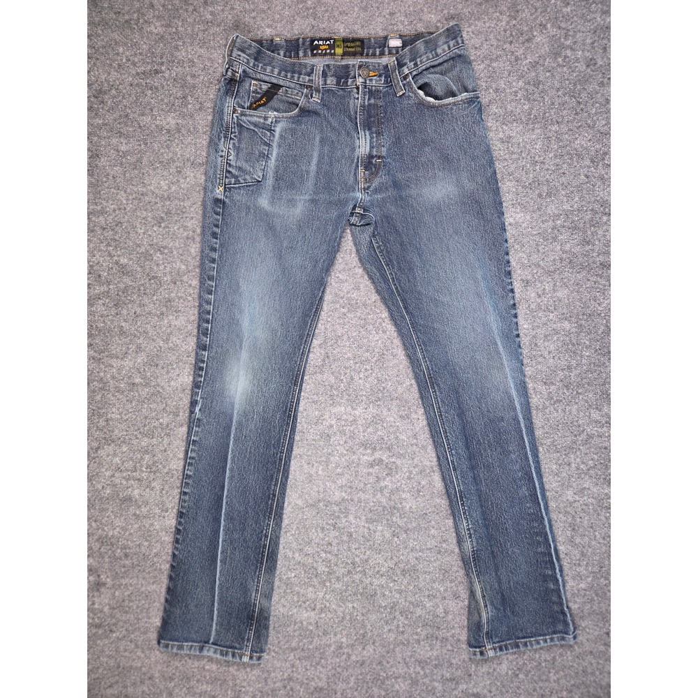 Ariat Rebar M5 Jeans Mens 34x36 Blue Straight Leg Stretch Work Denim